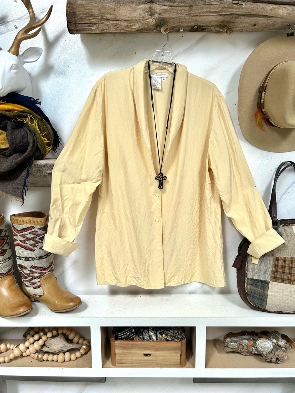 SILK pastel yellow vintage blouse/cover up  w resort vacay beach vibe